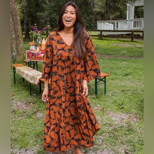 NATURAL LIFE Orange and Black Floral Maxi Dress